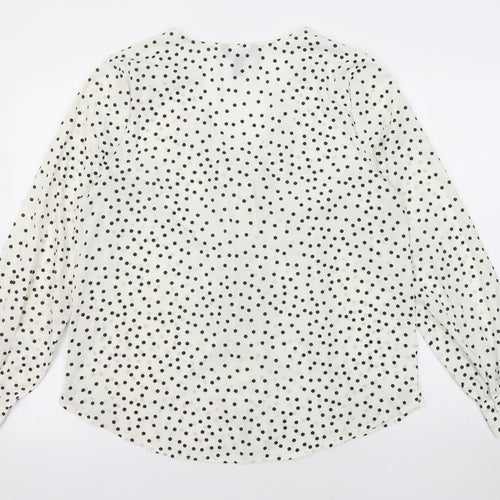 New Look Womens Ivory Polka Dot Polyester Basic Blouse Size 14 V-Neck