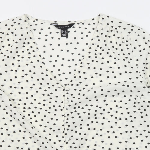 New Look Womens Ivory Polka Dot Polyester Basic Blouse Size 14 V-Neck