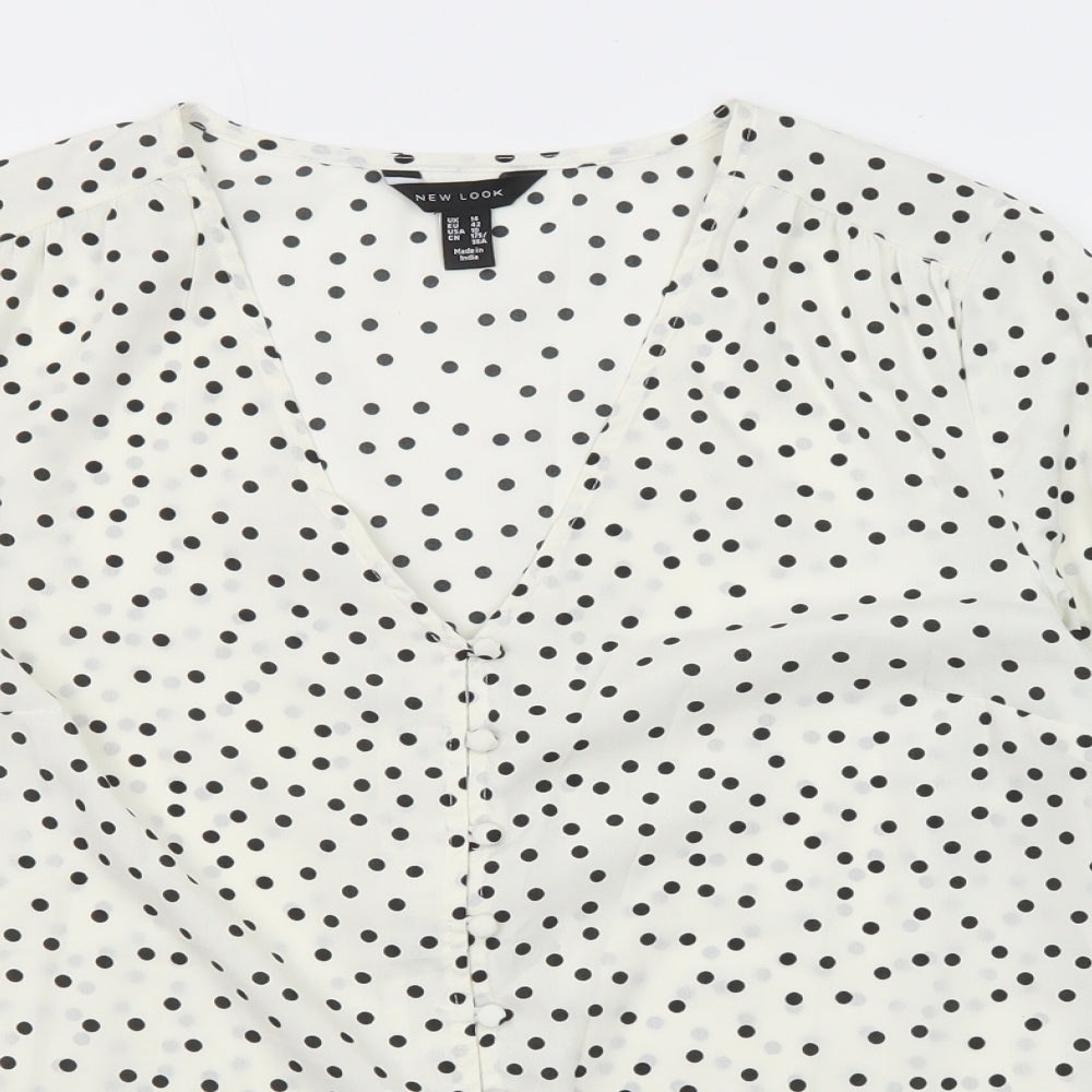 New Look Womens Ivory Polka Dot Polyester Basic Blouse Size 14 V-Neck