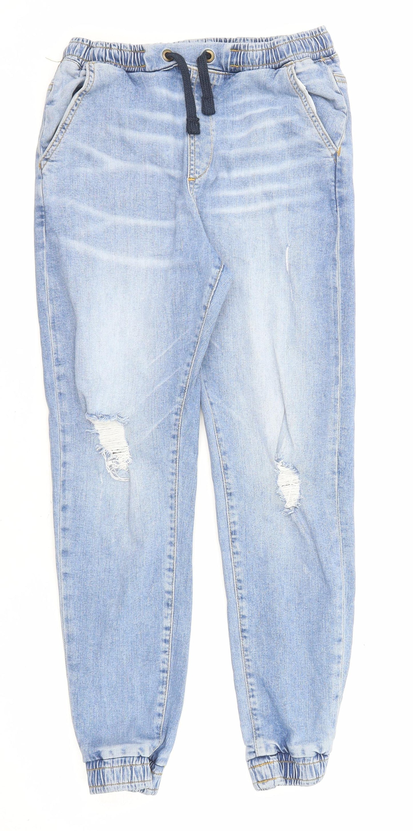 River Island Boys Blue Cotton Tapered Jeans Size 11 Years L24 in Regular Drawstring - Cuffed
