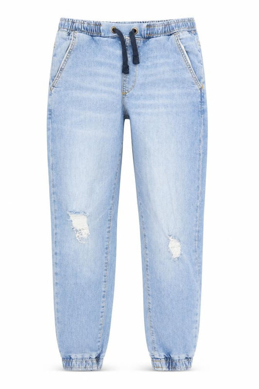River Island Boys Blue Cotton Tapered Jeans Size 11 Years L24 in Regular Drawstring - Cuffed