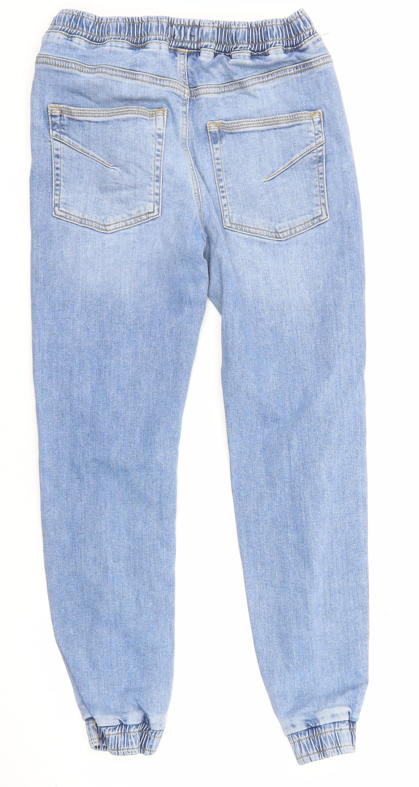 River Island Boys Blue Cotton Tapered Jeans Size 11 Years L24 in Regular Drawstring - Cuffed
