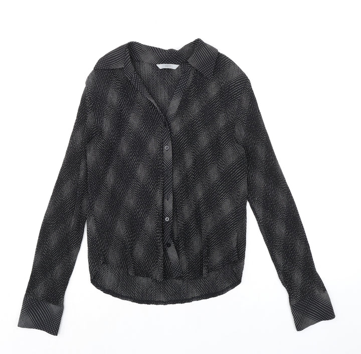 Marks and Spencer Womens Black Geometric Polyester Basic Button-Up Size 12 Collared