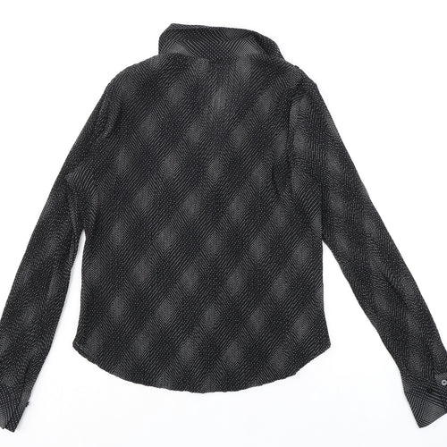 Marks and Spencer Womens Black Geometric Polyester Basic Button-Up Size 12 Collared