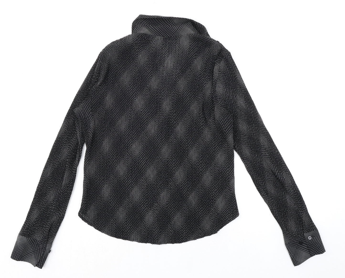 Marks and Spencer Womens Black Geometric Polyester Basic Button-Up Size 12 Collared