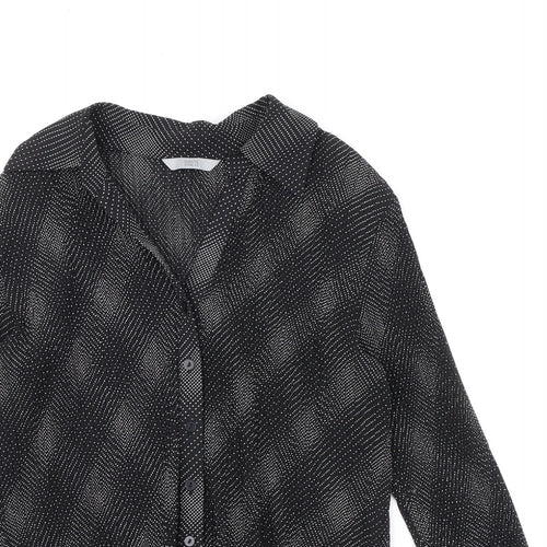 Marks and Spencer Womens Black Geometric Polyester Basic Button-Up Size 12 Collared