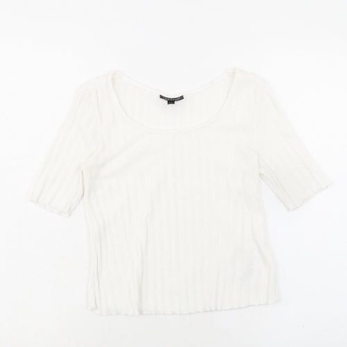 Topshop Womens White Polyester Basic T-Shirt Size 8 Round Neck