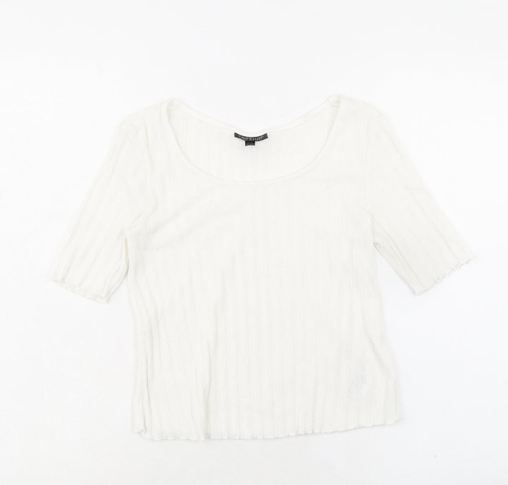 Topshop Womens White Polyester Basic T-Shirt Size 8 Round Neck