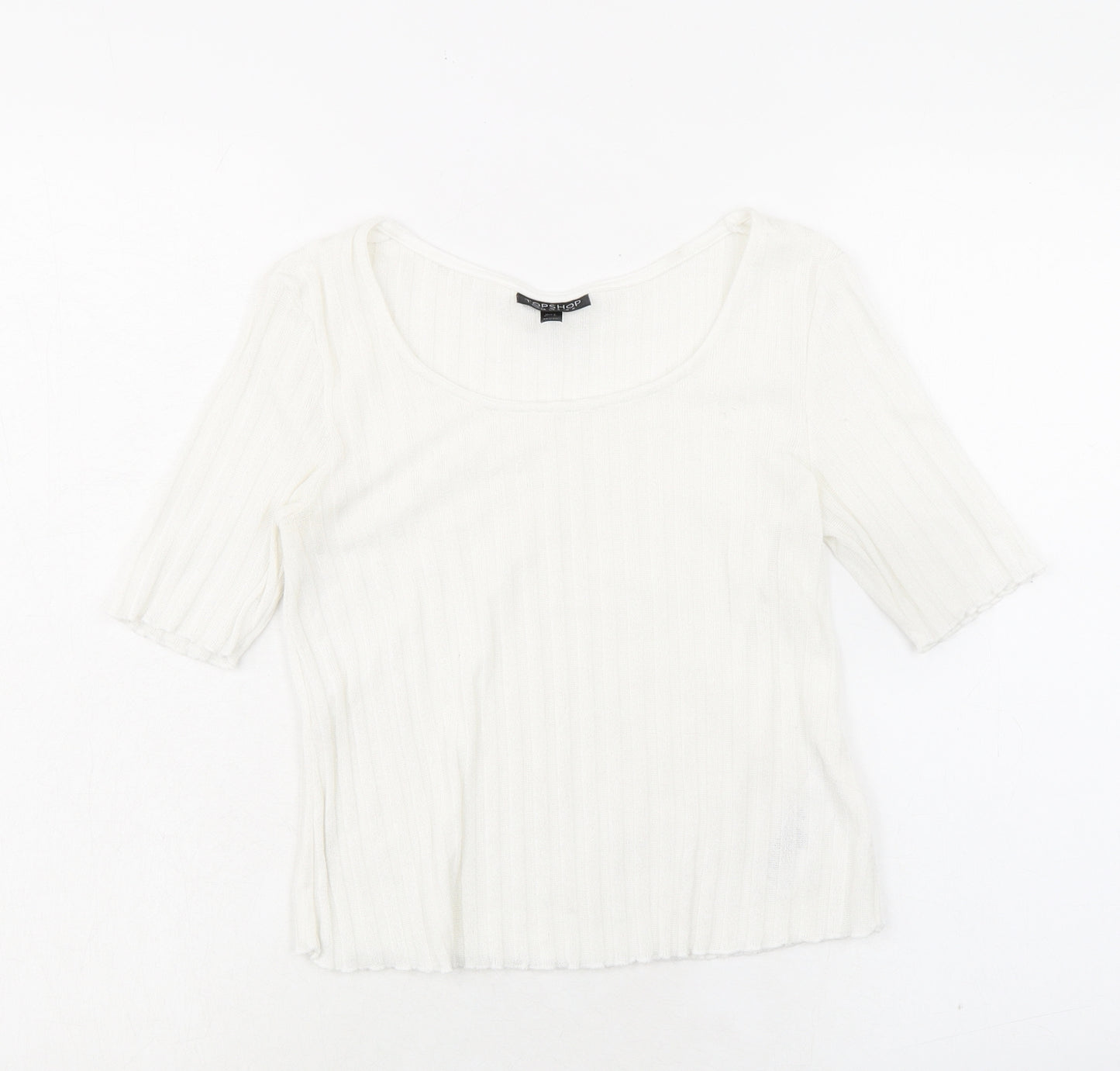 Topshop Womens White Polyester Basic T-Shirt Size 8 Round Neck