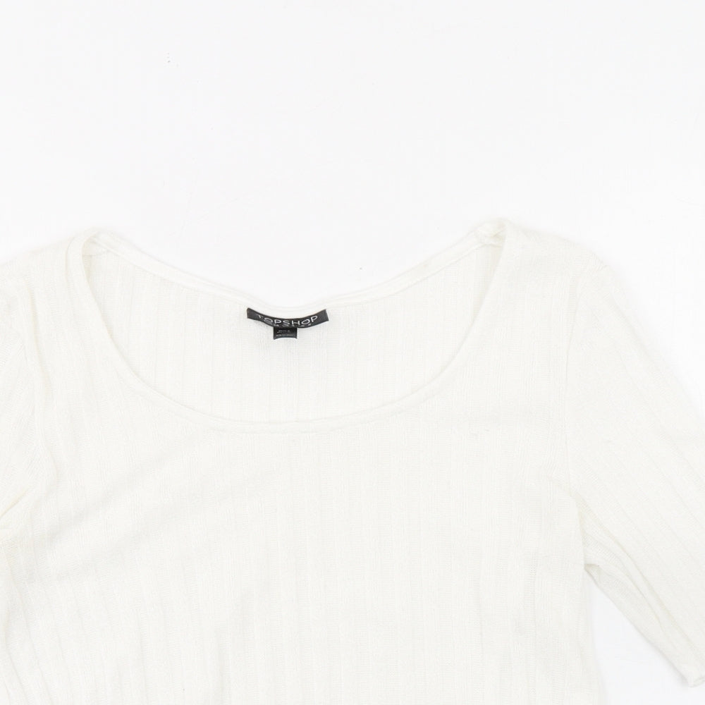 Topshop Womens White Polyester Basic T-Shirt Size 8 Round Neck