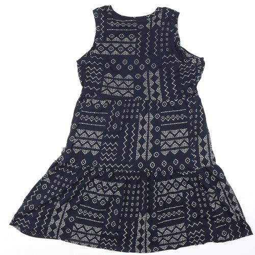 Marks and Spencer Womens Blue Geometric 100% Cotton A-Line Size 12 Round Neck Pullover