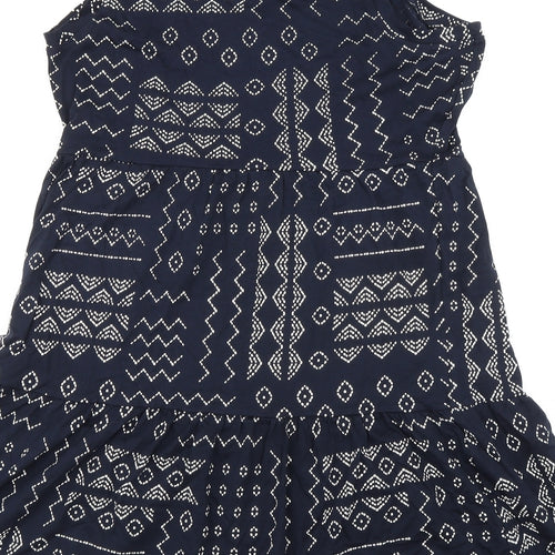 Marks and Spencer Womens Blue Geometric 100% Cotton A-Line Size 12 Round Neck Pullover