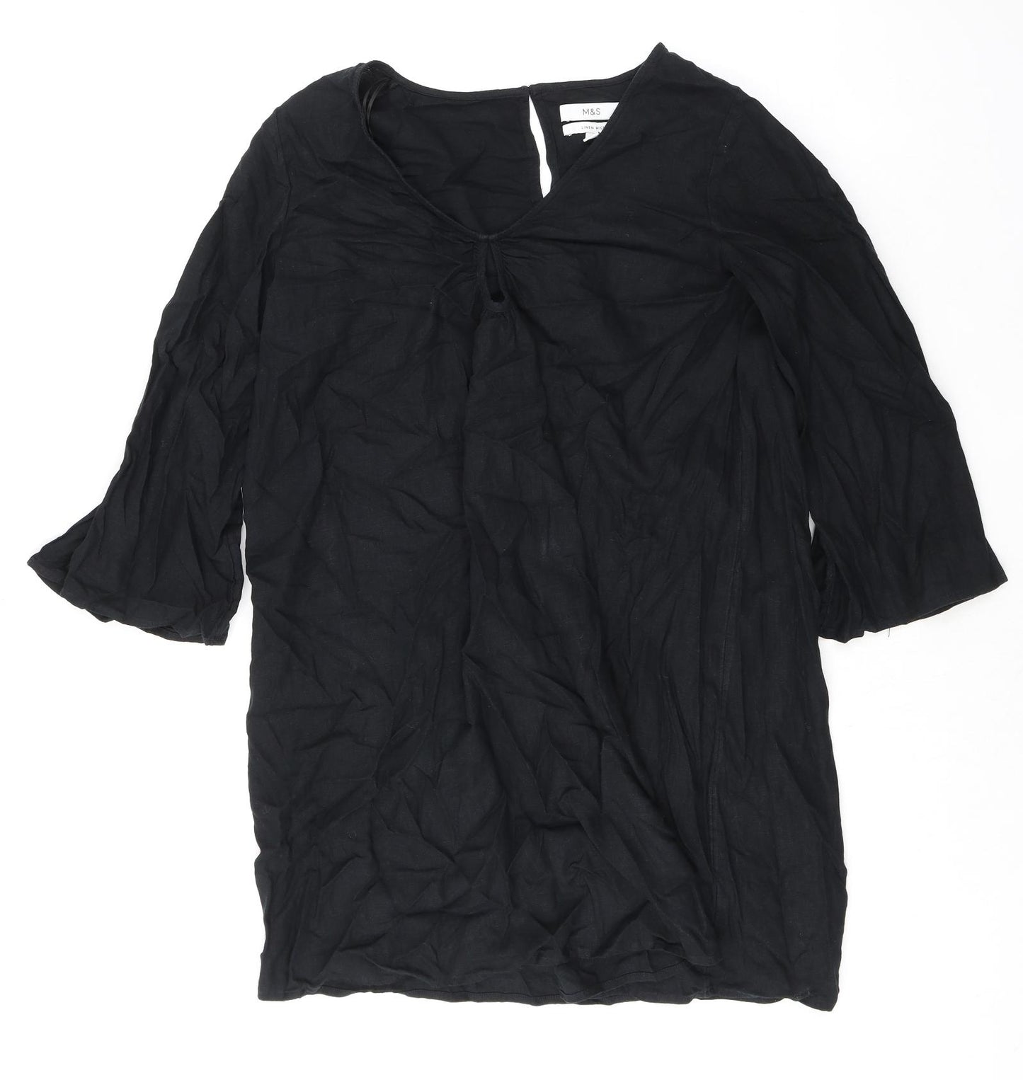 Marks and Spencer Womens Black Flax A-Line Size M V-Neck Pullover