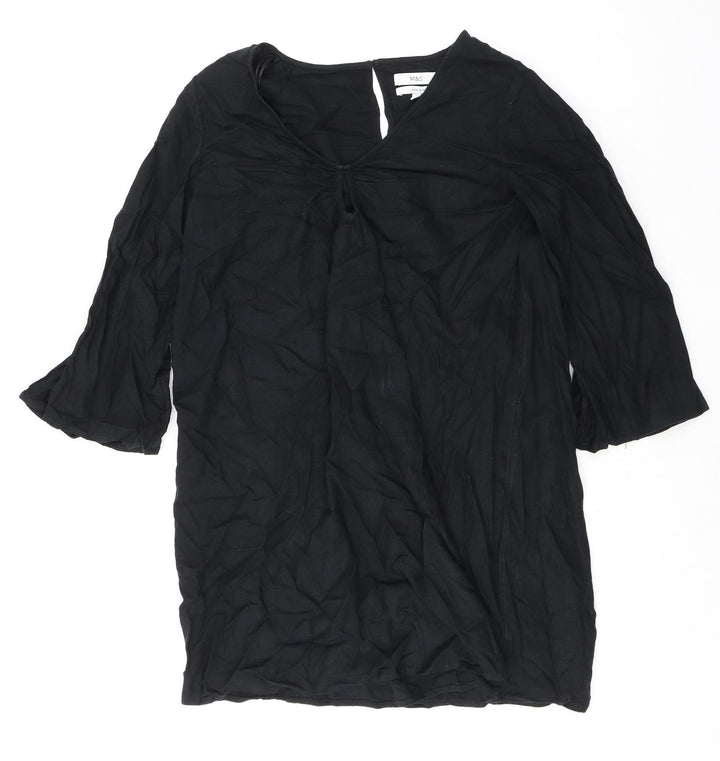 Marks and Spencer Womens Black Flax A-Line Size M V-Neck Pullover