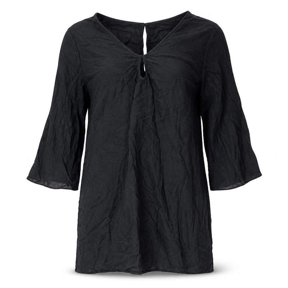 Front view of Marks & Spencer women’s black flax a-line, size M, v-neck pullover