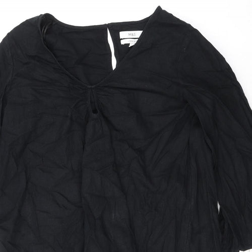 Marks and Spencer Womens Black Flax A-Line Size M V-Neck Pullover