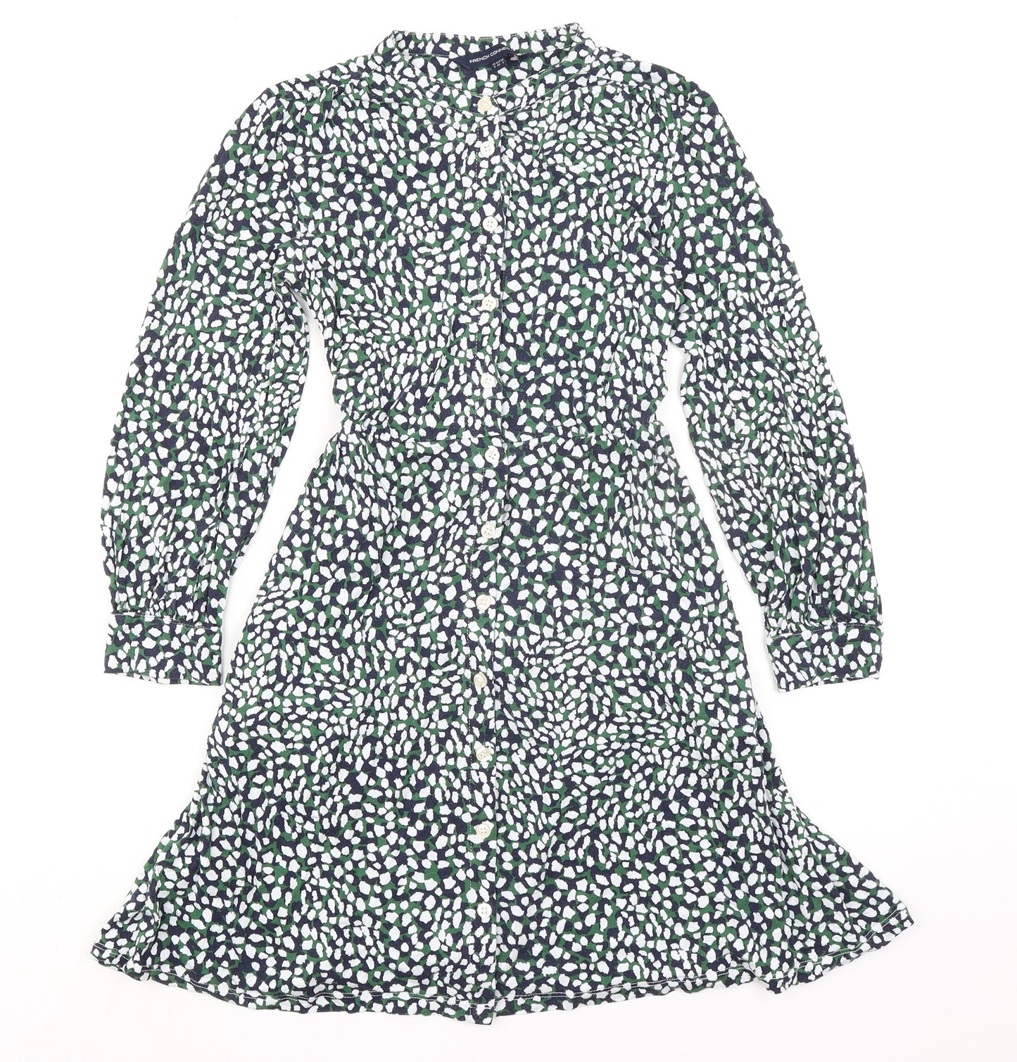 French Connection Womens Multicoloured Geometric Viscose A-Line Size 8 Collared Button