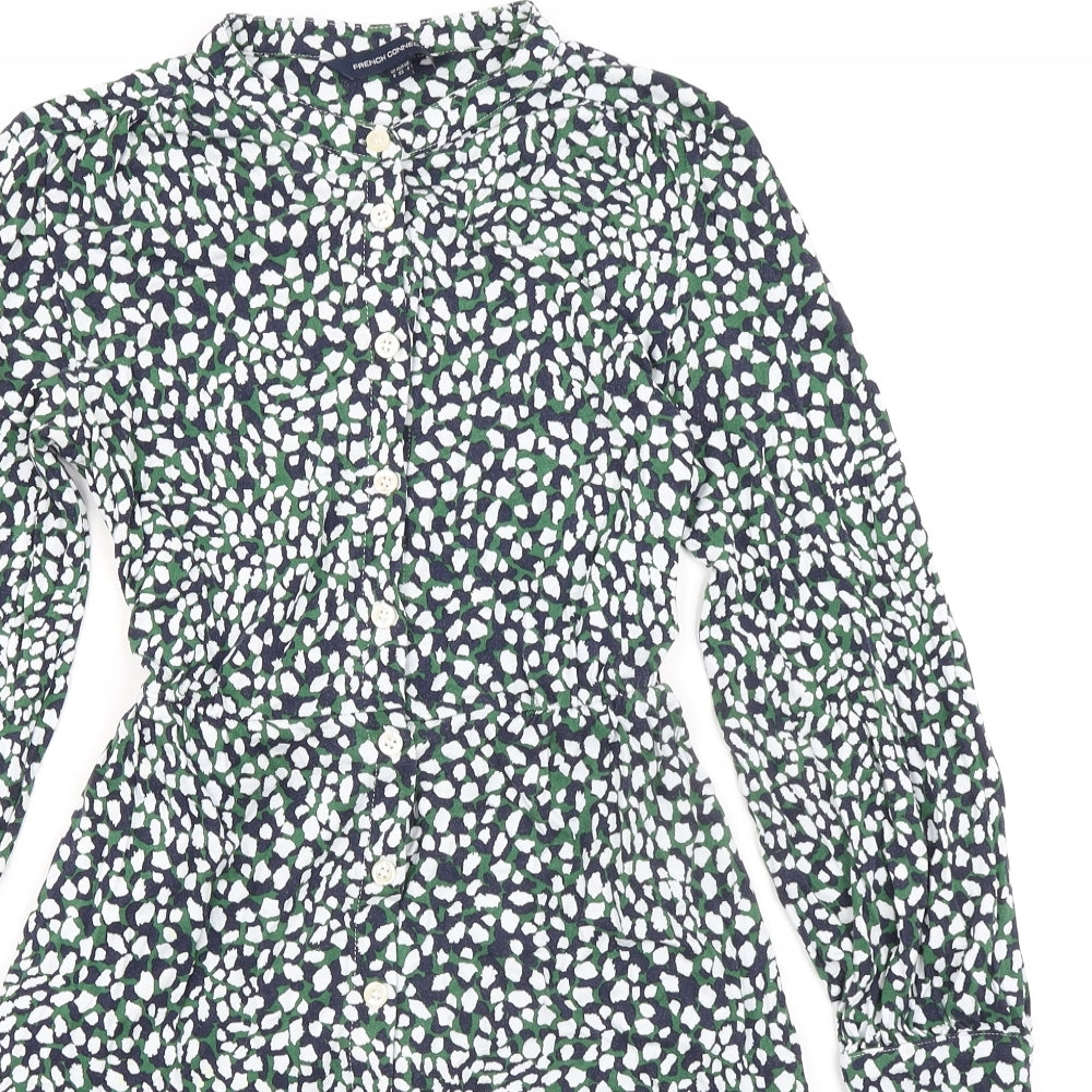 French Connection Womens Multicoloured Geometric Viscose A-Line Size 8 Collared Button