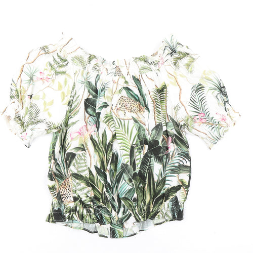 H&M Womens Multicoloured Floral Viscose Cropped Blouse Size 8 Boat Neck