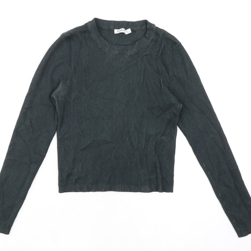 Stradivarius Womens Green Round Neck Viscose Pullover Jumper Size L