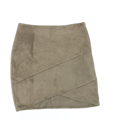 Missguided Womens Green Polyester A-Line Skirt Size 8 Zip
