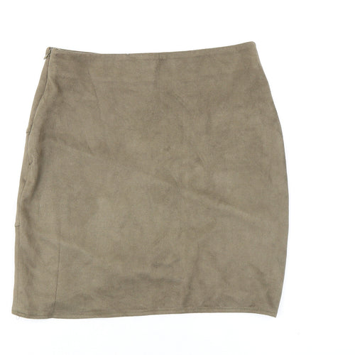 Missguided Womens Green Polyester A-Line Skirt Size 8 Zip