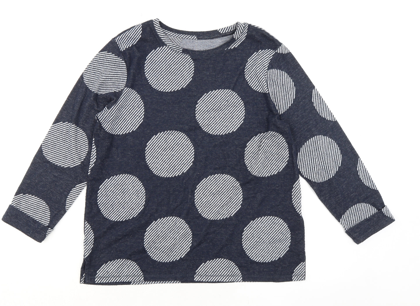 Marks and Spencer Womens Blue Geometric Polyester Basic T-Shirt Size 12 Round Neck