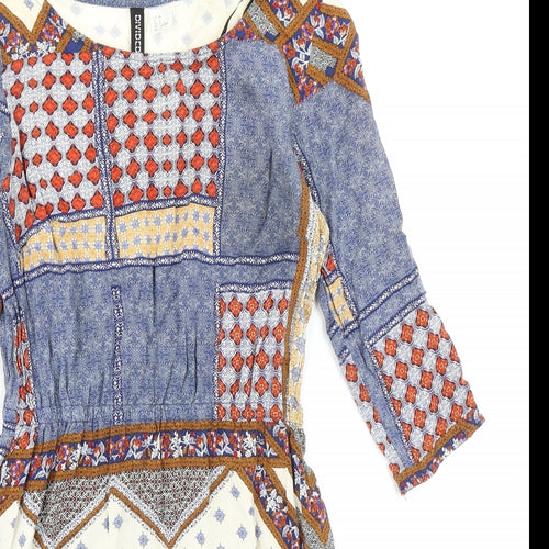 Divided by H&M Womens Multicoloured Geometric Viscose A-Line Size 6 Boat Neck Pullover