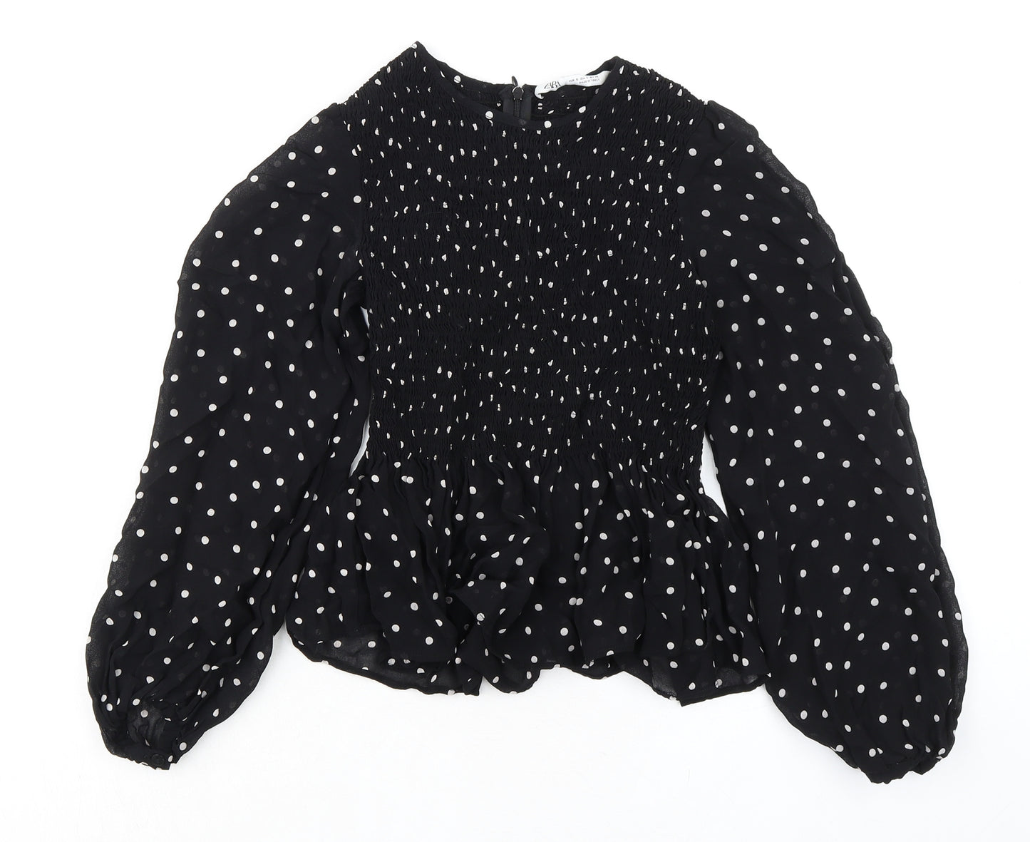 Zara Womens Black Polka Dot Viscose Basic Blouse Size S Round Neck