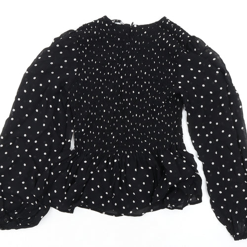 Zara Womens Black Polka Dot Viscose Basic Blouse Size S Round Neck