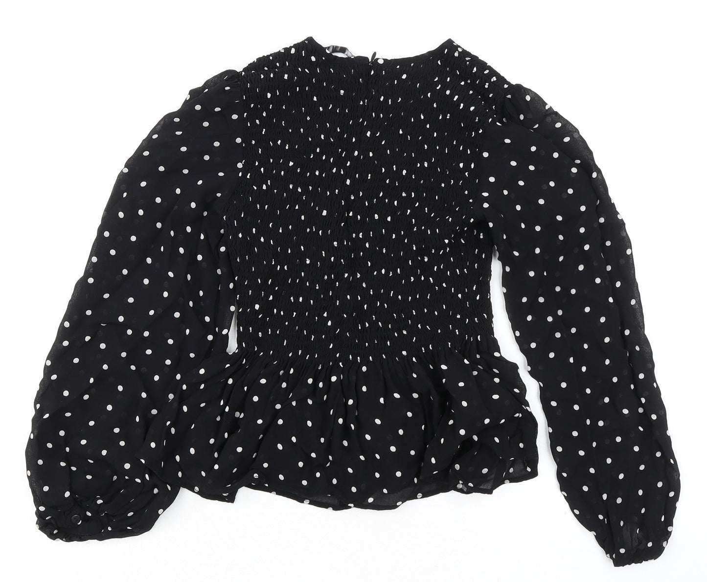 Zara Womens Black Polka Dot Viscose Basic Blouse Size S Round Neck