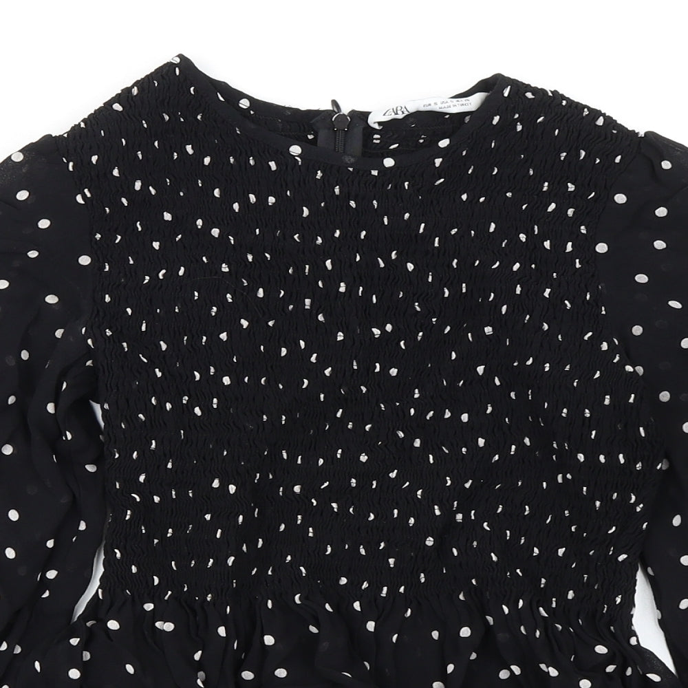 Zara Womens Black Polka Dot Viscose Basic Blouse Size S Round Neck