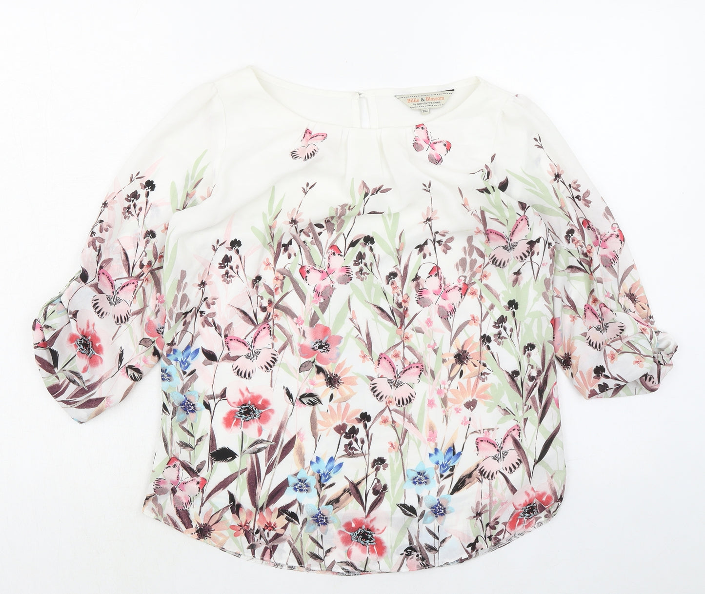 Dorothy Perkins Womens Multicoloured Floral Polyester Basic Blouse Size 10 Round Neck