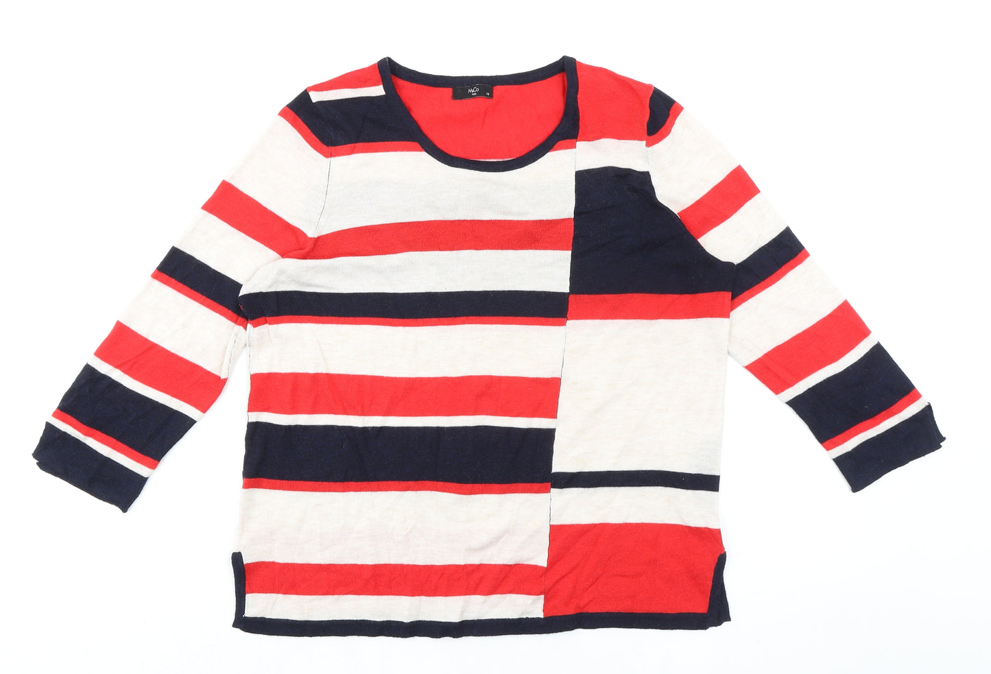 M&Co Womens Multicoloured Crew Neck Polyester Pullover Jumper Size 14 - Colourblock