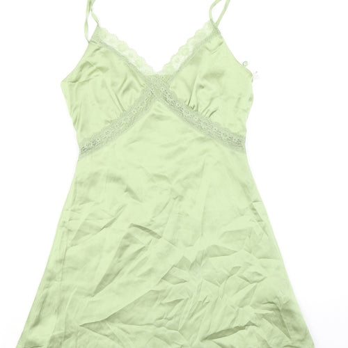 Love Triangle Womens Green Solid Polyester Chemise Dress Size 8 Button - Lace Trim