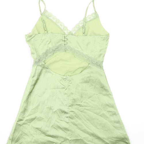 Love Triangle Womens Green Solid Polyester Chemise Dress Size 8 Button - Lace Trim