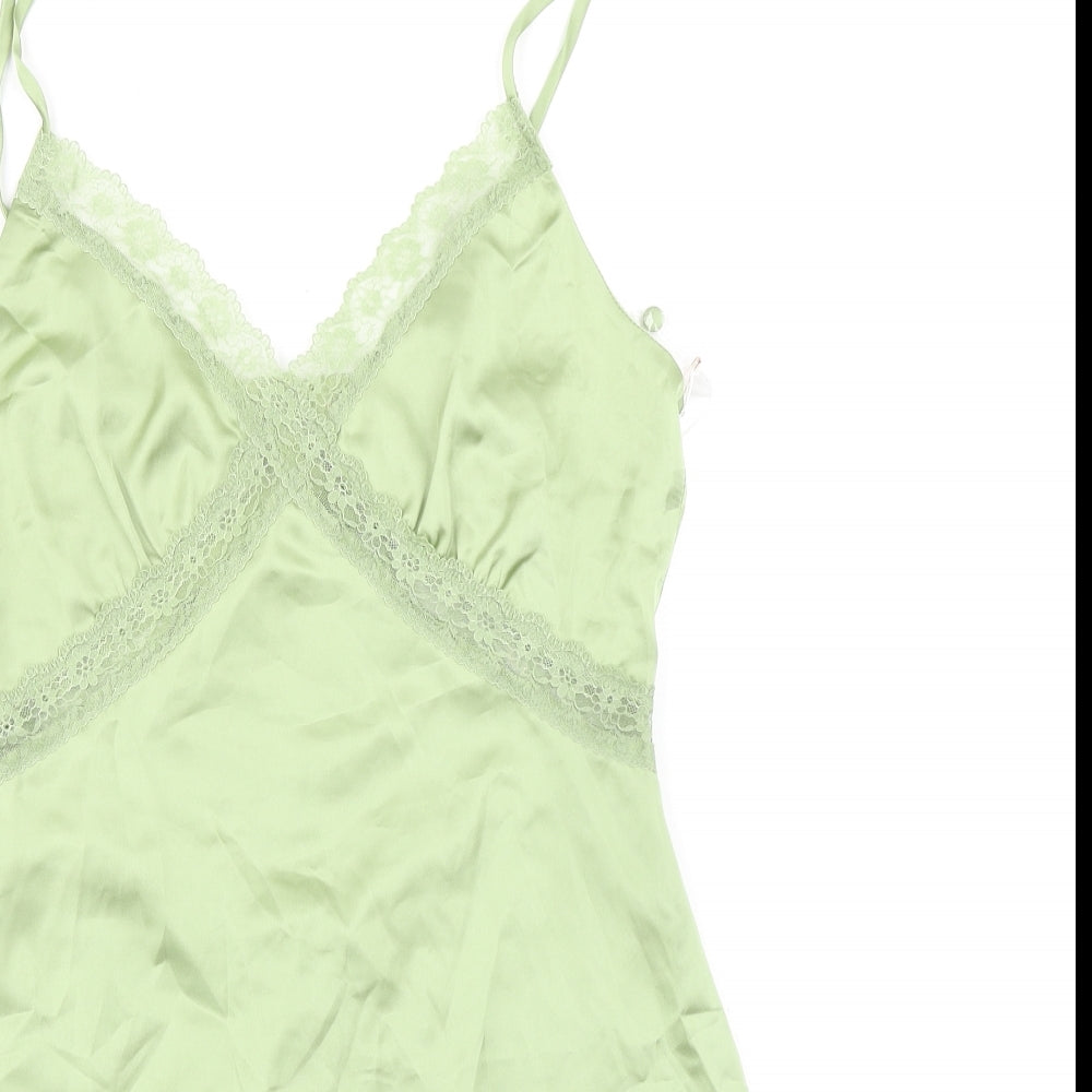Love Triangle Womens Green Solid Polyester Chemise Dress Size 8 Button - Lace Trim