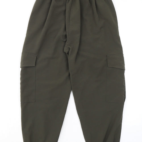 Zara Womens Green Polyester Cargo Trousers Size M L25 in Regular Button