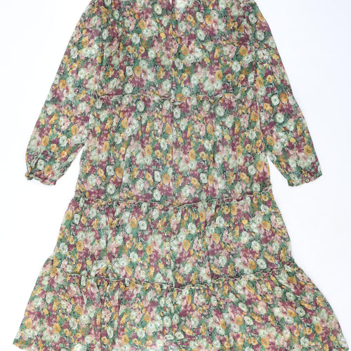 Zara Womens Multicoloured Floral Polyester A-Line Size M V-Neck Pullover