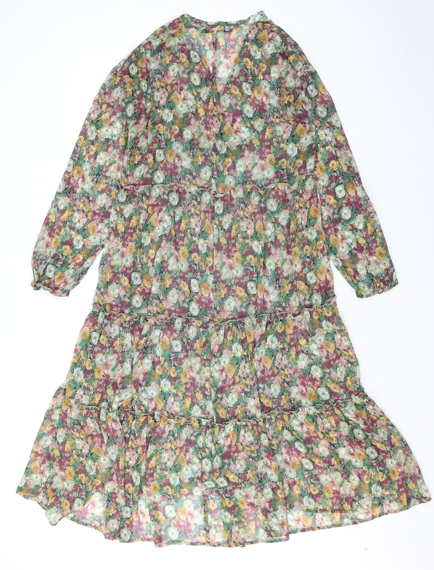 Zara Womens Multicoloured Floral Polyester A-Line Size M V-Neck Pullover