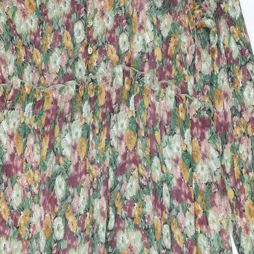 Zara Womens Multicoloured Floral Polyester A-Line Size M V-Neck Pullover