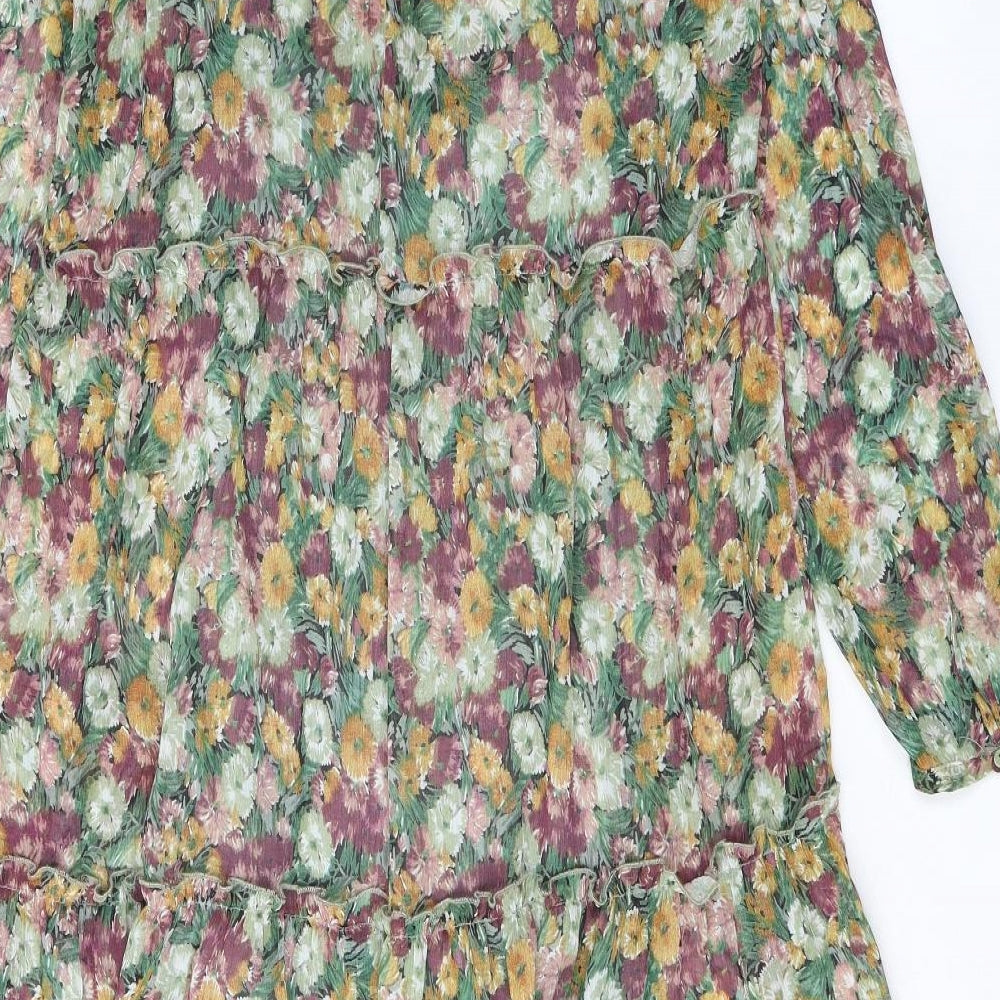 Zara Womens Multicoloured Floral Polyester A-Line Size M V-Neck Pullover