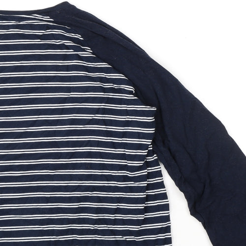 Marks and Spencer Mens Blue Striped 100% Cotton Pyjama Set Size XL Pullover - Waist 40in leg 29in