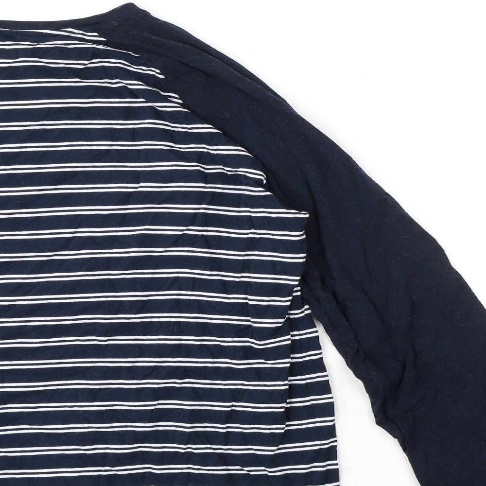 Marks and Spencer Mens Blue Striped 100% Cotton Pyjama Set Size XL Pullover - Waist 40in leg 29in