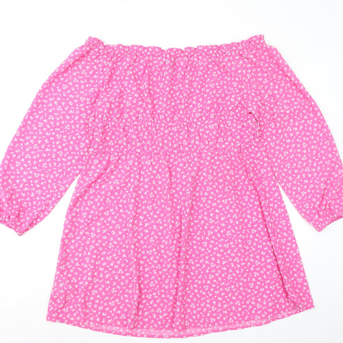 Divided by H&M Womens Pink Floral Polyester Basic Blouse Size XL Off the Shoulder