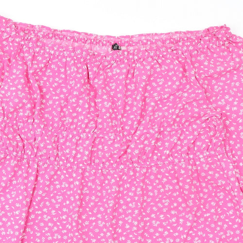 Divided by H&M Womens Pink Floral Polyester Basic Blouse Size XL Off the Shoulder