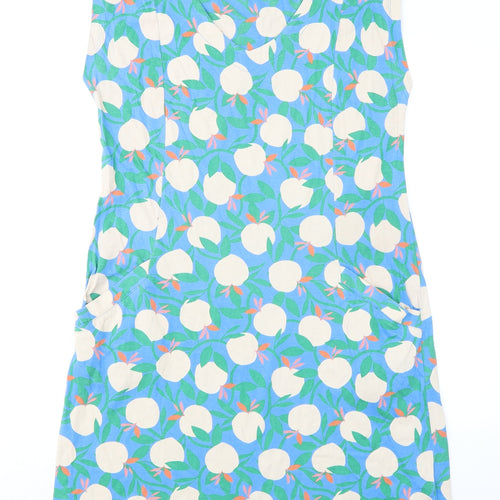 White Stuff Womens Blue Geometric 100% Cotton A-Line Size 14 V-Neck Pullover