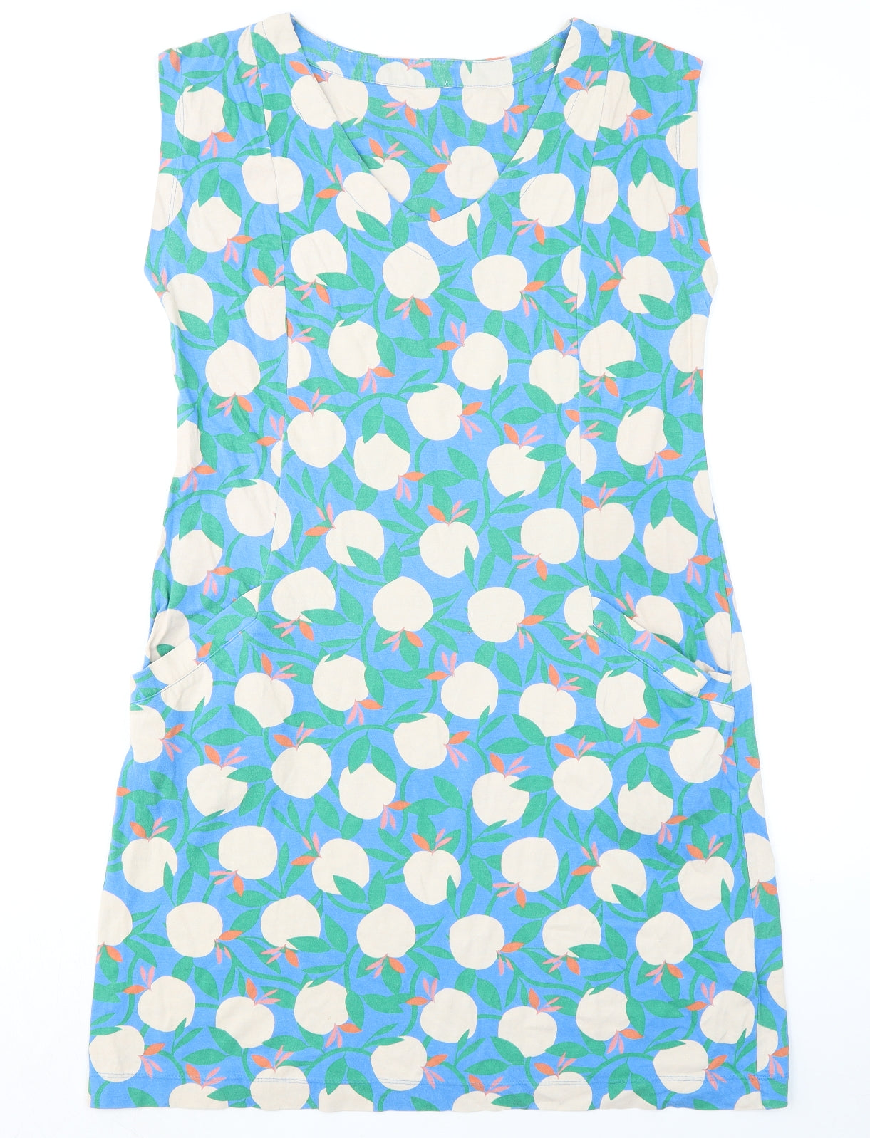 White Stuff Womens Blue Geometric 100% Cotton A-Line Size 14 V-Neck Pullover