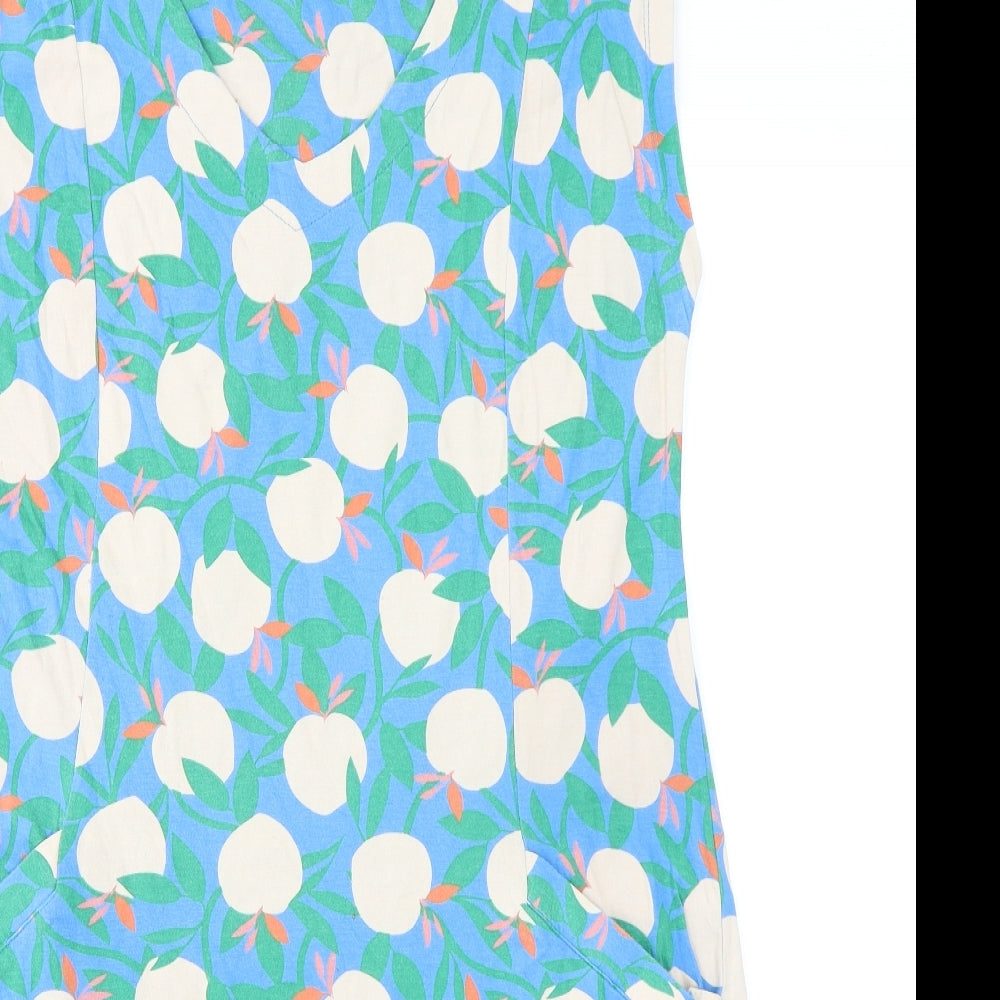 White Stuff Womens Blue Geometric 100% Cotton A-Line Size 14 V-Neck Pullover