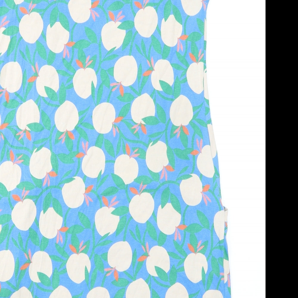 White Stuff Womens Blue Geometric 100% Cotton A-Line Size 14 V-Neck Pullover